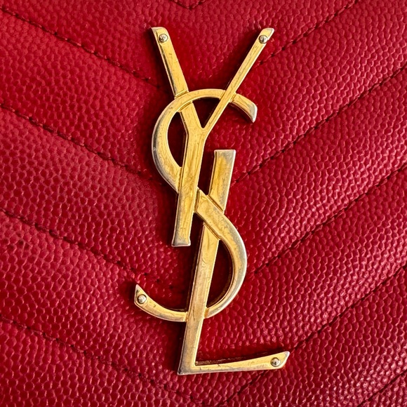 SAINT LAURENT ♡ YSL ♡ Leather Chevron Monogram Zippy Wallet ♡ COA ♡ Red ⁉️ - Picture 3 of 15
